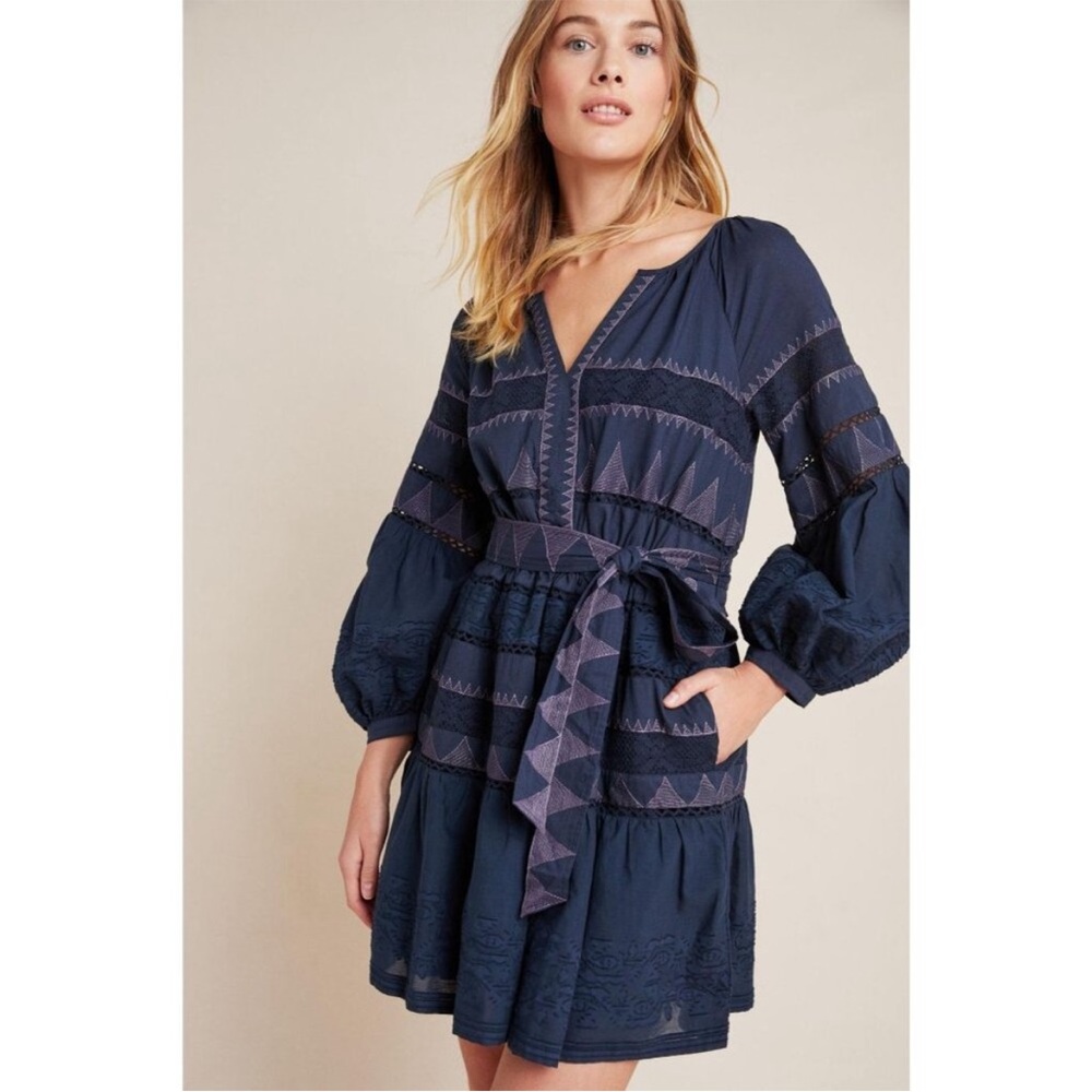 Anthropologie Skye Embroidered Mini Navy XS